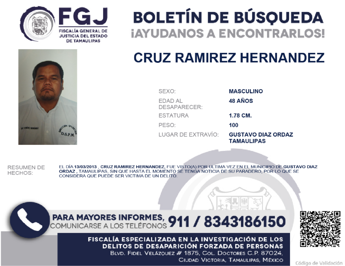 Boletín de Búsqueda Cruz Ramirez