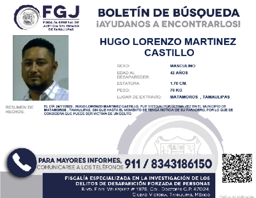 Boletín de Búsqueda Hugo Lorenzo