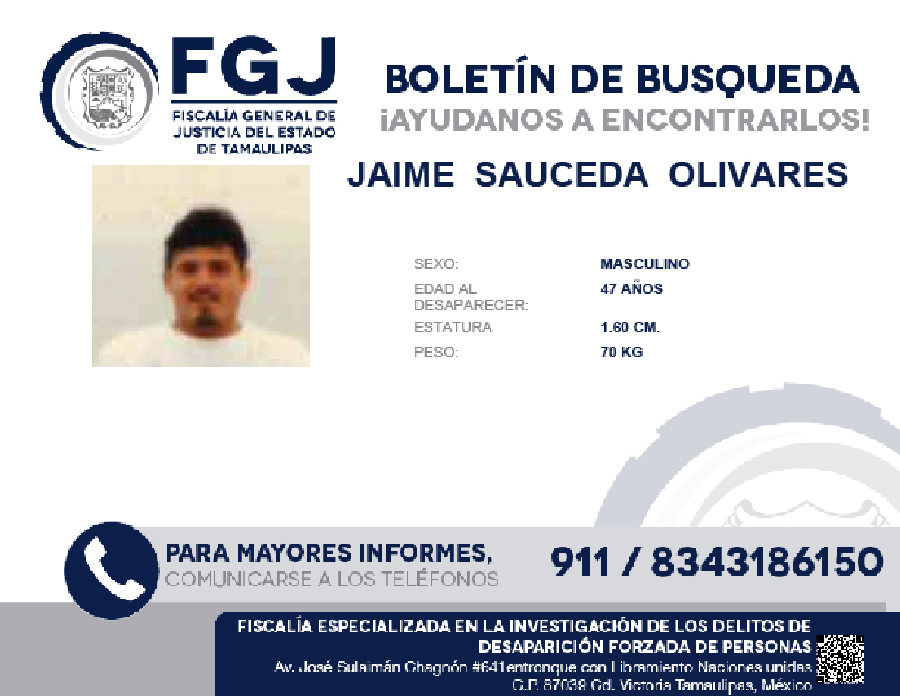 Boletin de busqueda Jaime Sauceda Olivares