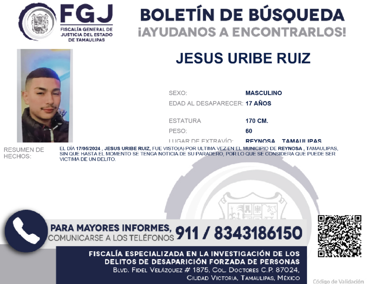 Boletín de Búsqueda Jesus Uribe