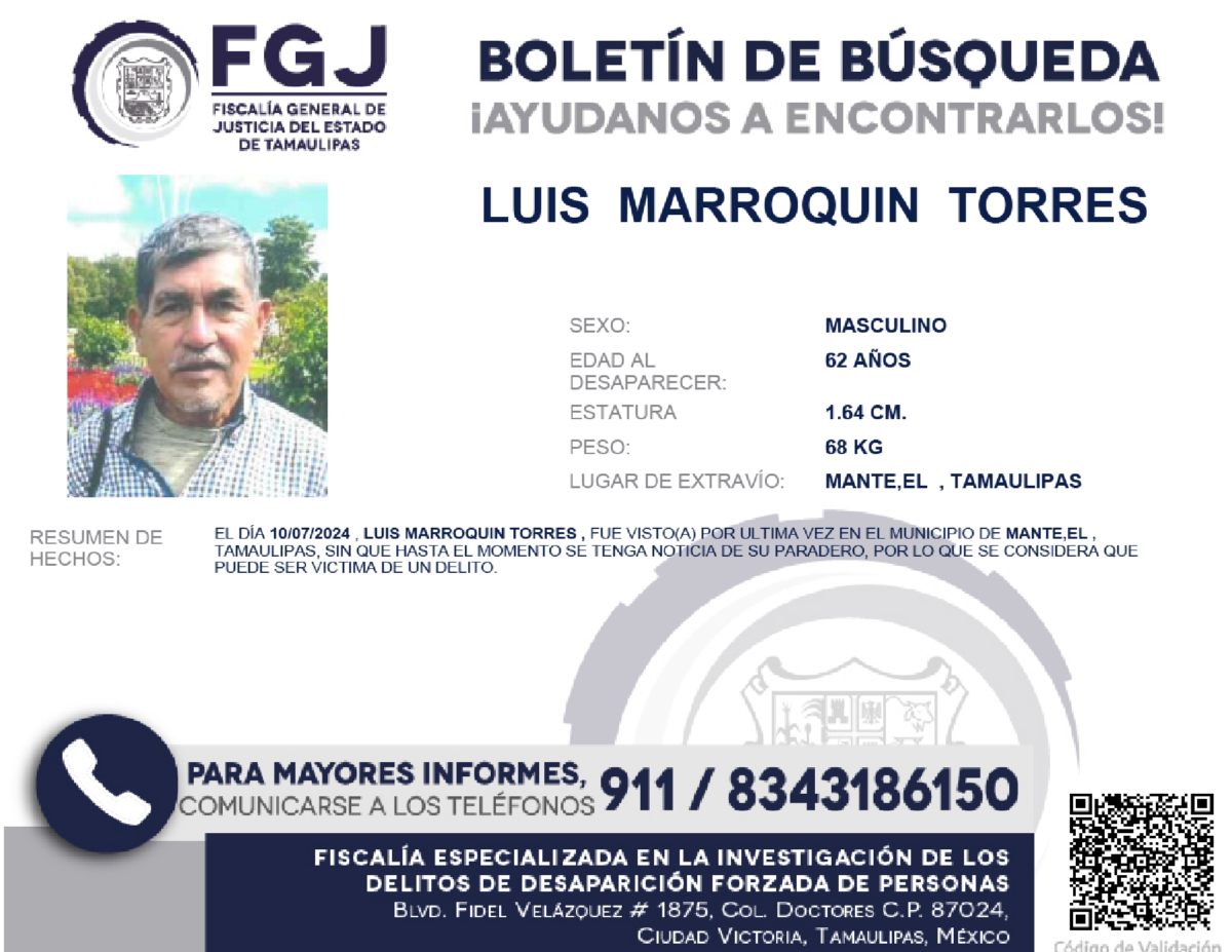 Boletín de Búsqueda Luis Marroquín