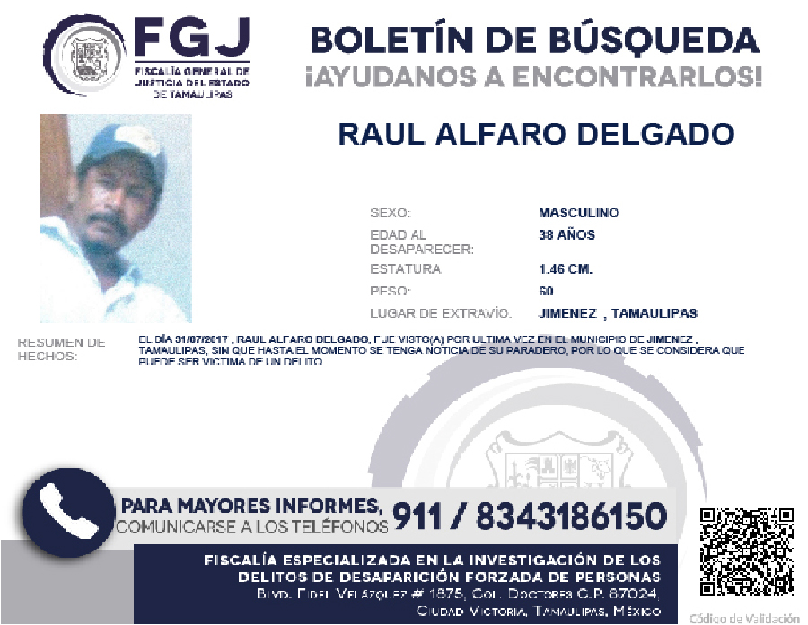 Boletín de Búsqueda Raul Alfaro