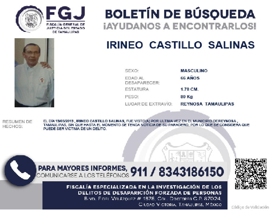 Boletin  de Busqueda Irineo