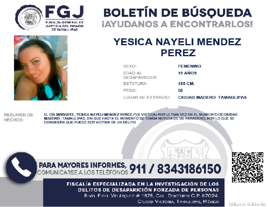 Boletín de Búsqueda Yesica