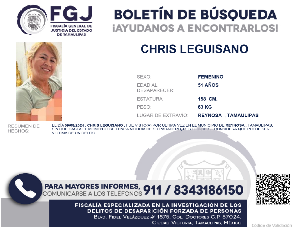 Boletín de Búsqueda Chris Leguisano