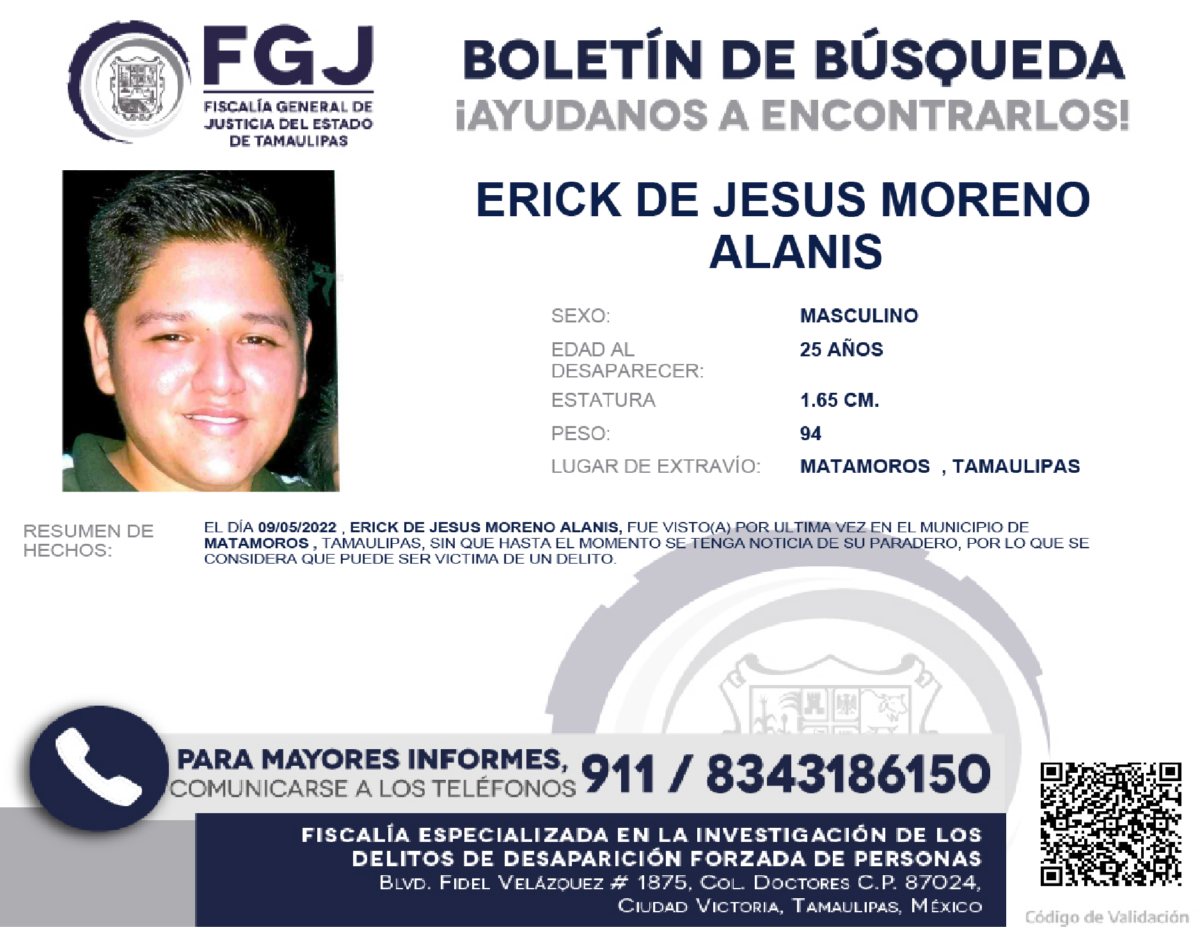 Boletín de Busqueda Erick