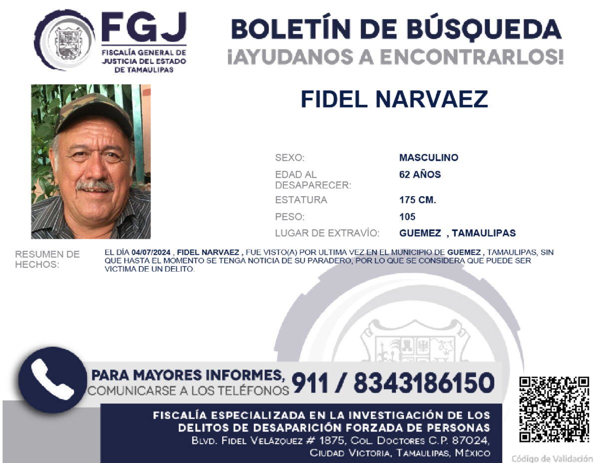 Boletín de Búsqueda Fidel Narvaez