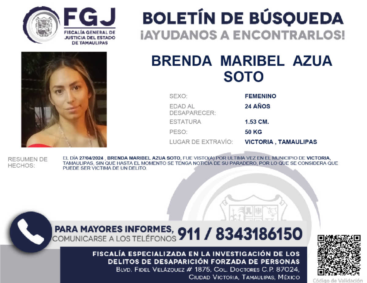 Boletín de Búsqueda Brenda Maribel Azua