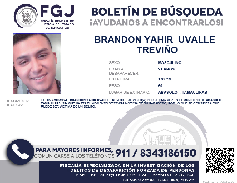 Boletín de Búsqueda Brandon Yahir