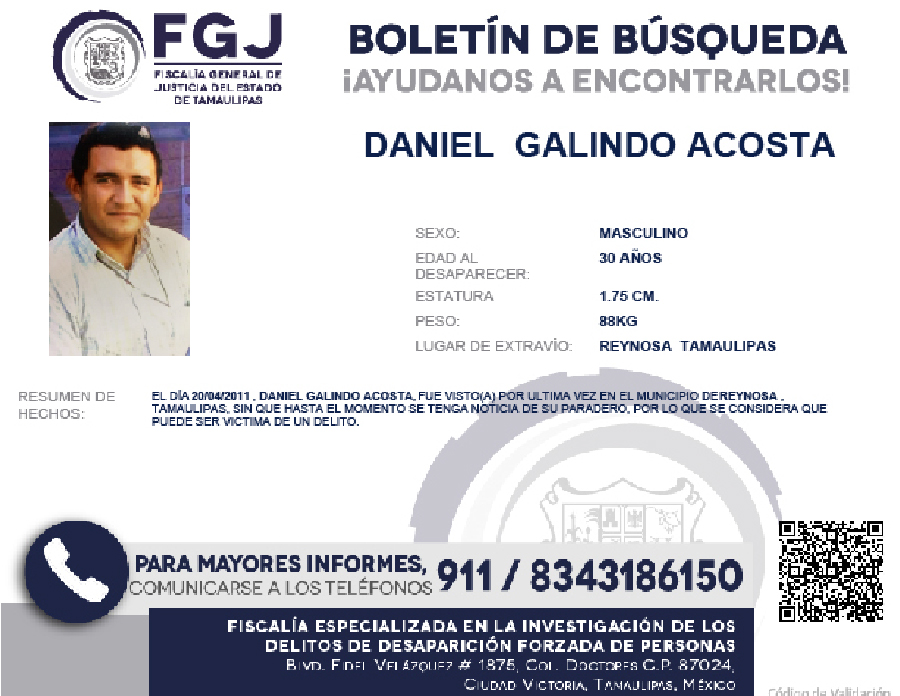 Boletín de Búsqueda Daniel Galindo