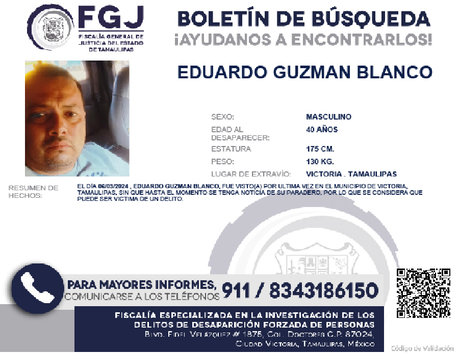 Boletín de Búsqueda Eduardo Guzman