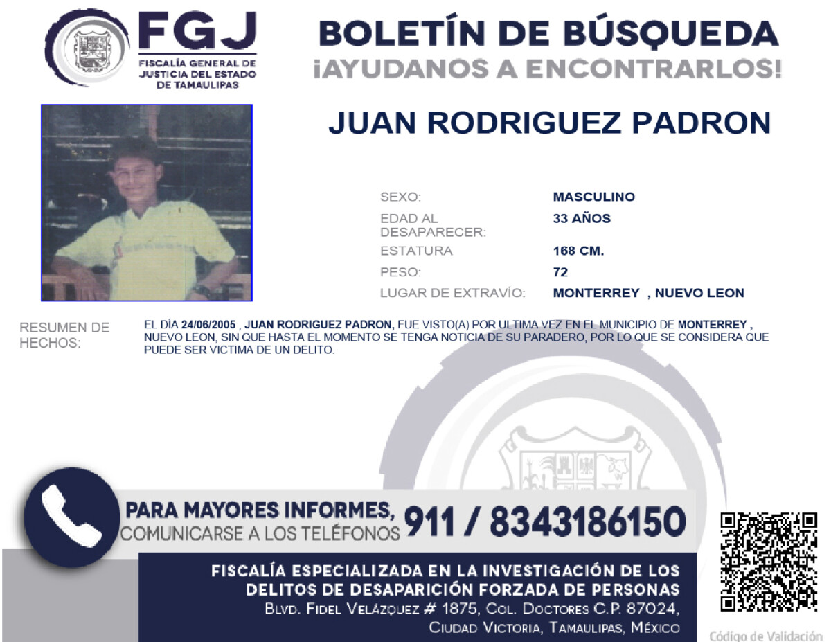 Boletín de Búsqueda Juan Rodríguez