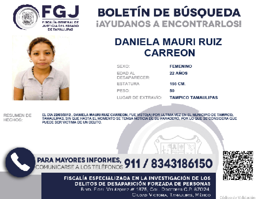 Boletin de Búsqueda Daniela