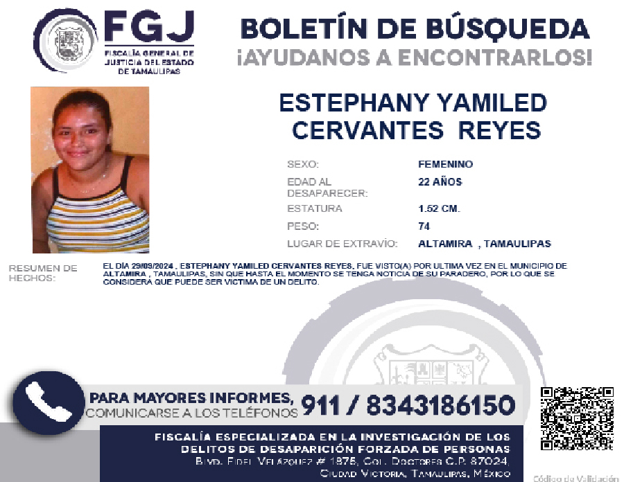 Boletín de Búsqueda Estephany Yamiled