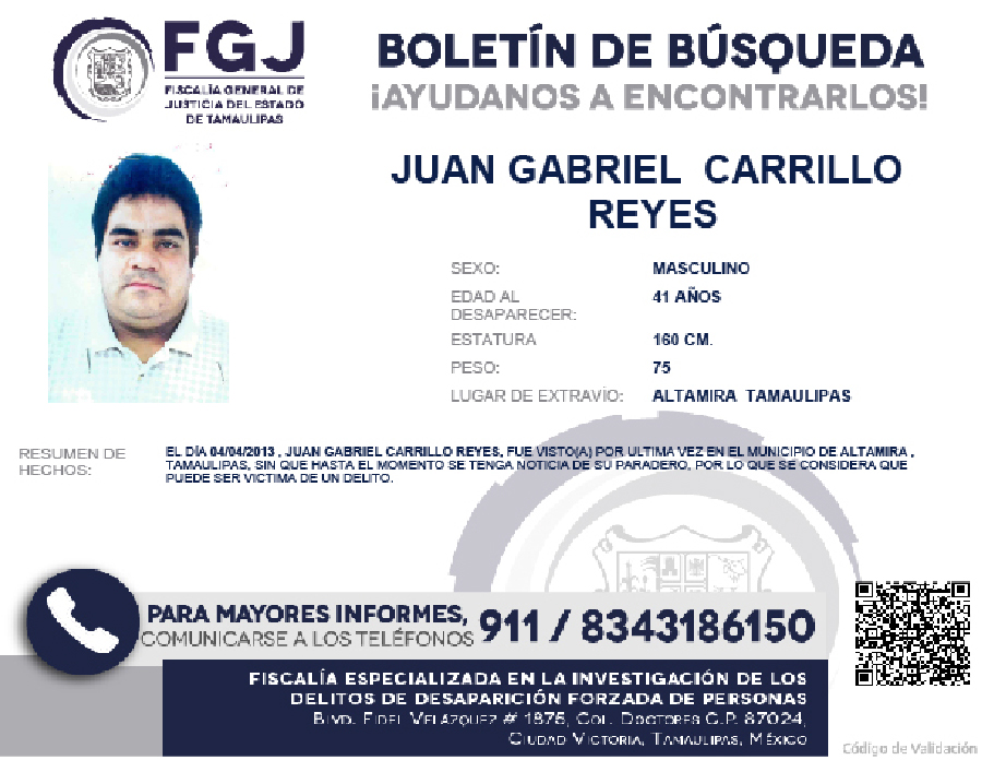 Boletín de Búsqueda Juan Gabriel