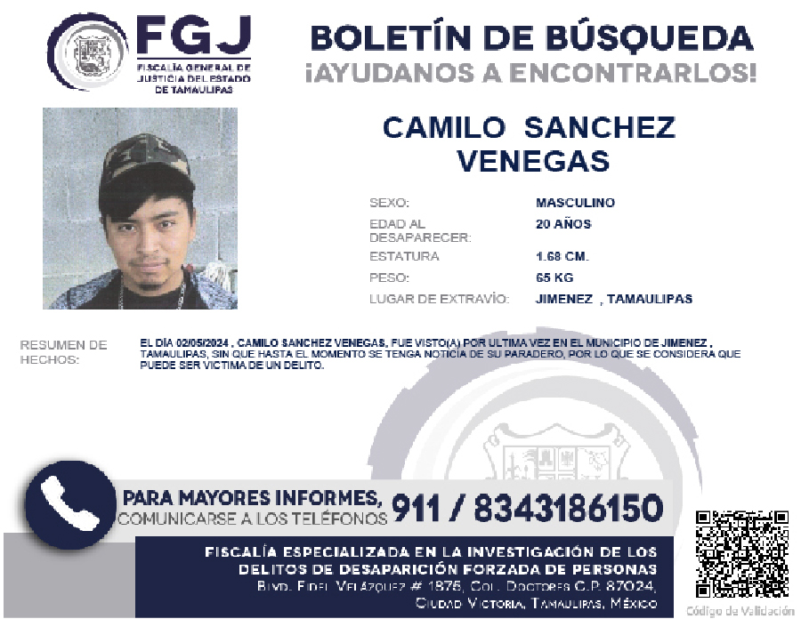 Boletín de Búsqueda Camilo Sanchez