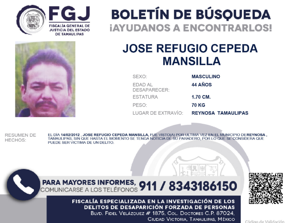 Boletín de Búsqueda José Refugio