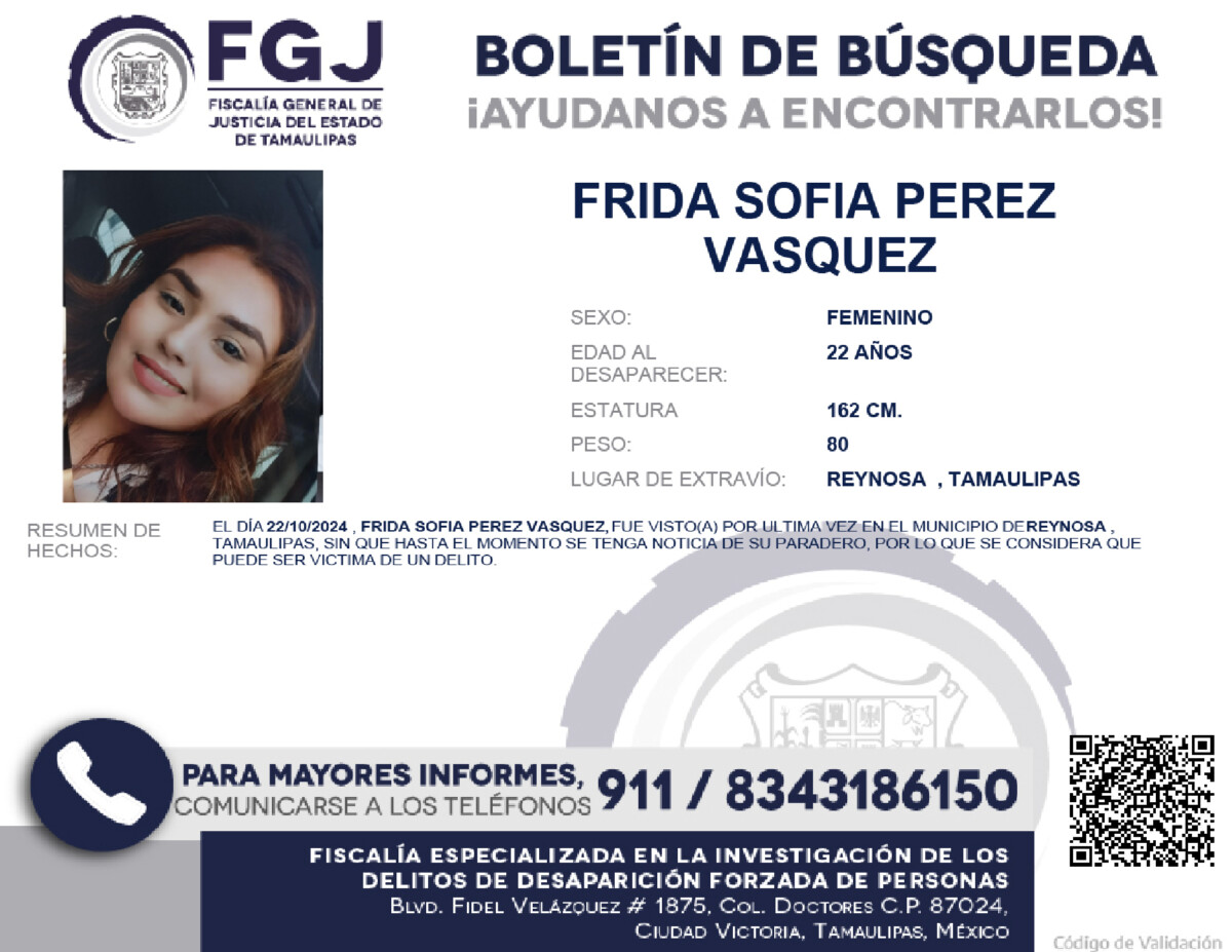 Boletín de Búsqueda Frida Sofia