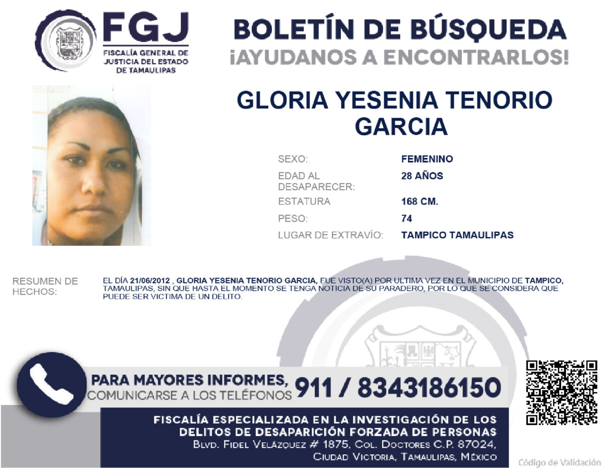 Boletín de Búsqueda Gloria Yesenia