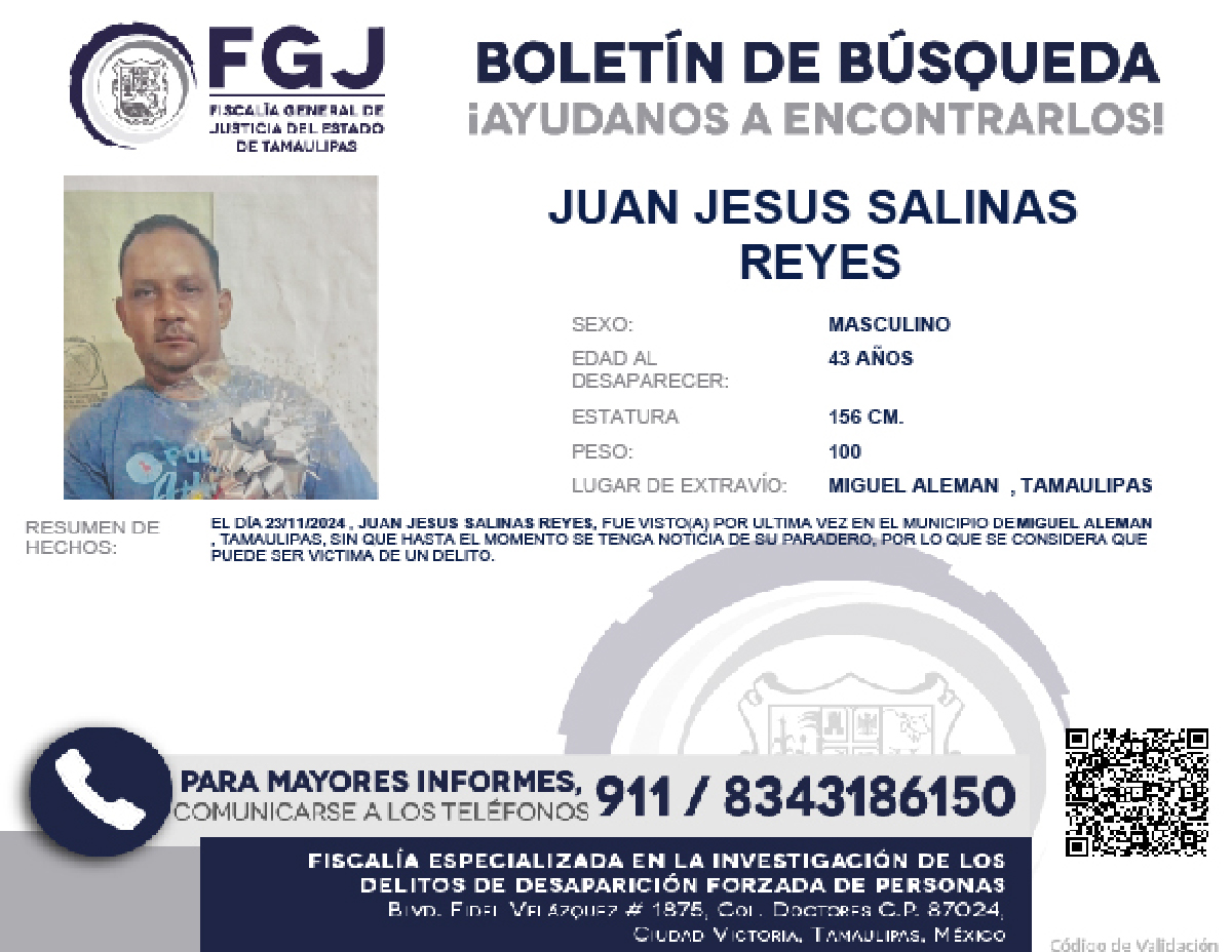 Boletín de Busqueda Juan Jesus Salinas Reyes