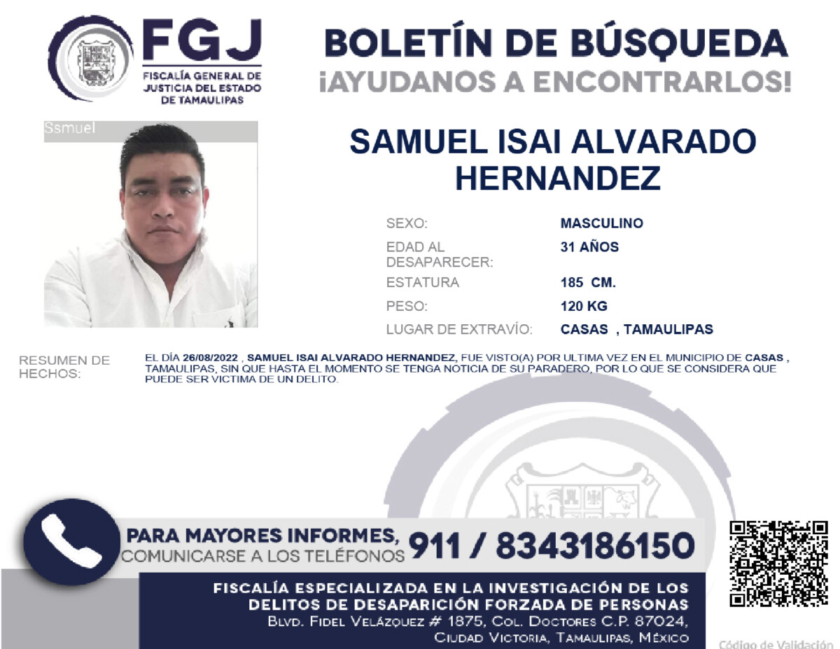 Boletín de Búsqueda Samuel Isai